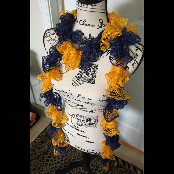 Blue & Yellow Hand-Knit Scarf w/ Embedded Sparkles - Picture 3 of 4